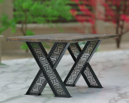 criss cross table legs with geometric pattern