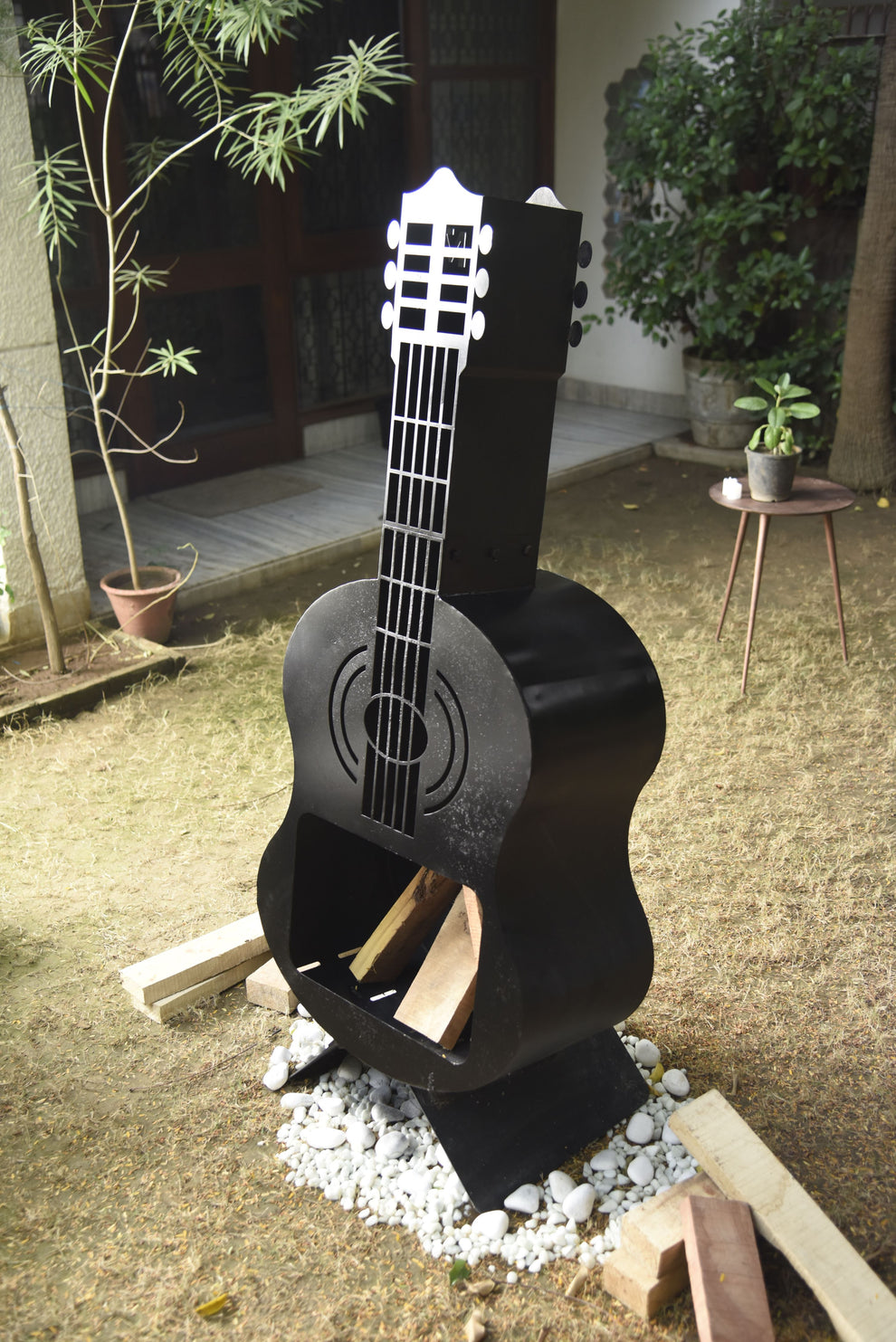 Black Guitar Fire Pit For Outdoor Metalit