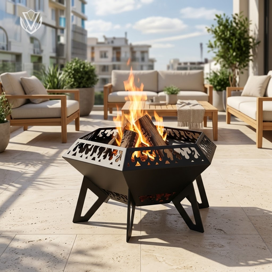 Diamond flame-cut-open outdoor fire pit - indoor multifunctional pit