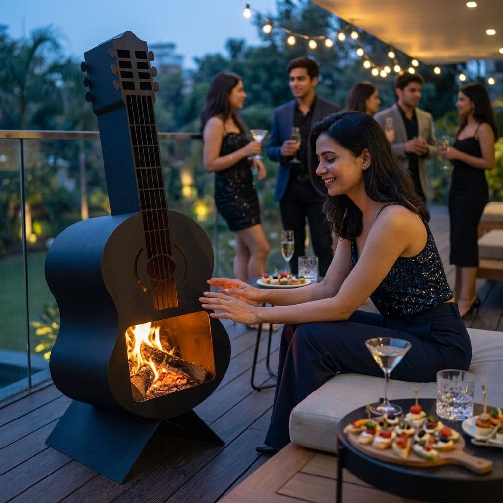 Black Guitar outdoor fire pit - indoor multifunctional pit