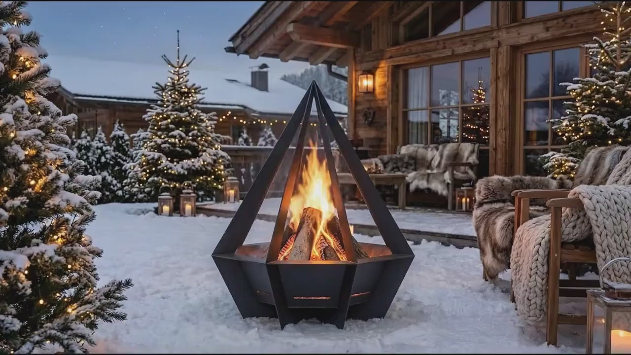 premium outdoor luxury bonfire firepit in pyramid shape